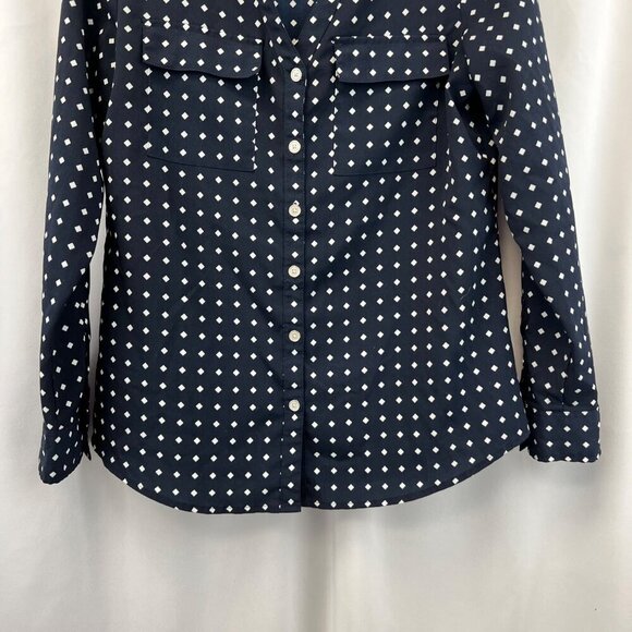 Croft & Barrow Button Up Navy/White Top Long Roll Tab Sleeve Size XS Petite - Picture 4 of 7